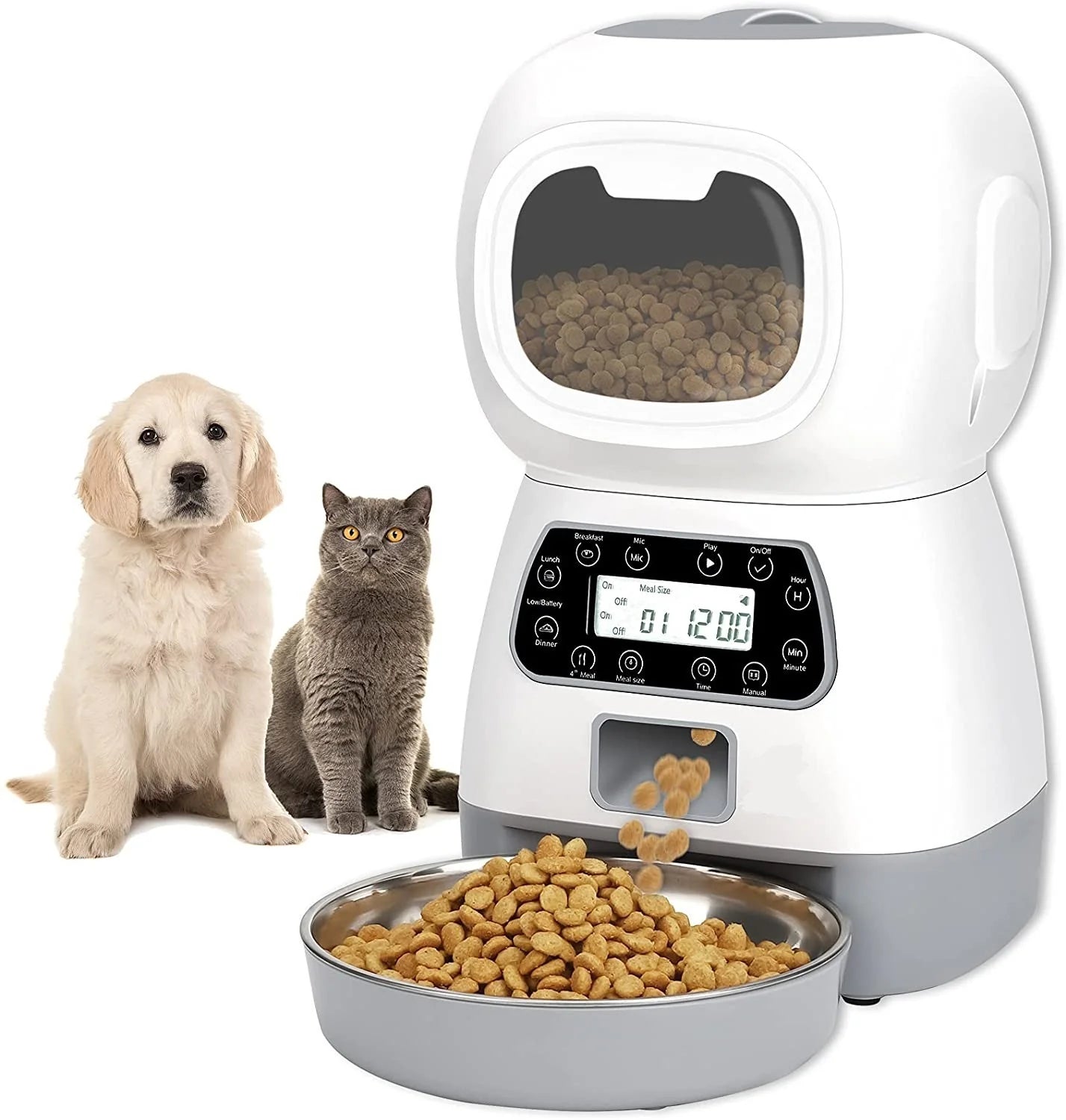 HEYBO 3.5L Automatic Cat Feeder Auto Dog Food Dispenser with Twist Lock Lid Dog Cat Dry Food Dispenser with Voice Recorder - HEYBO