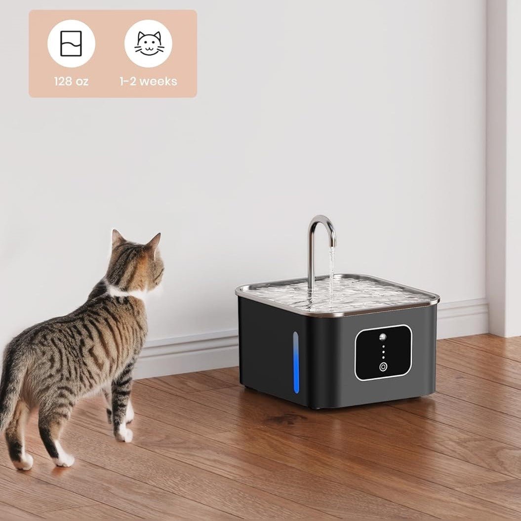 HEYBO Cat Fountains for Drinking Battery Operated 4000mAh Motion Sensor Automatic Cat Water Fountain with Water Level Window and LED Light for Water - HEYBO