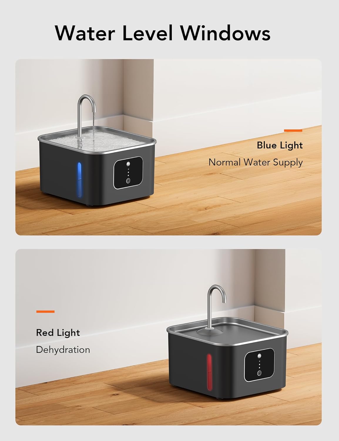 HEYBO Cat Fountains for Drinking Battery Operated 4000mAh Motion Sensor Automatic Cat Water Fountain with Water Level Window and LED Light for Water - HEYBO