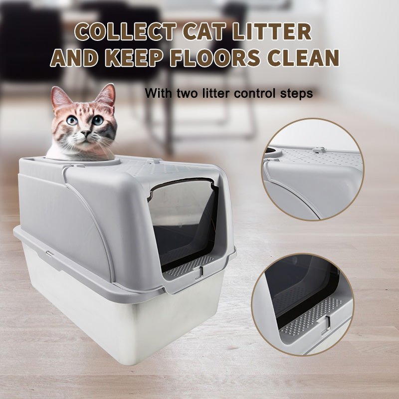 HEYBO High - Sided Stainless Steel Cat Litter Box,Stainless Steel Litter Box with Lid,Extra Medium Box,Easy - to - Clean - HEYBO