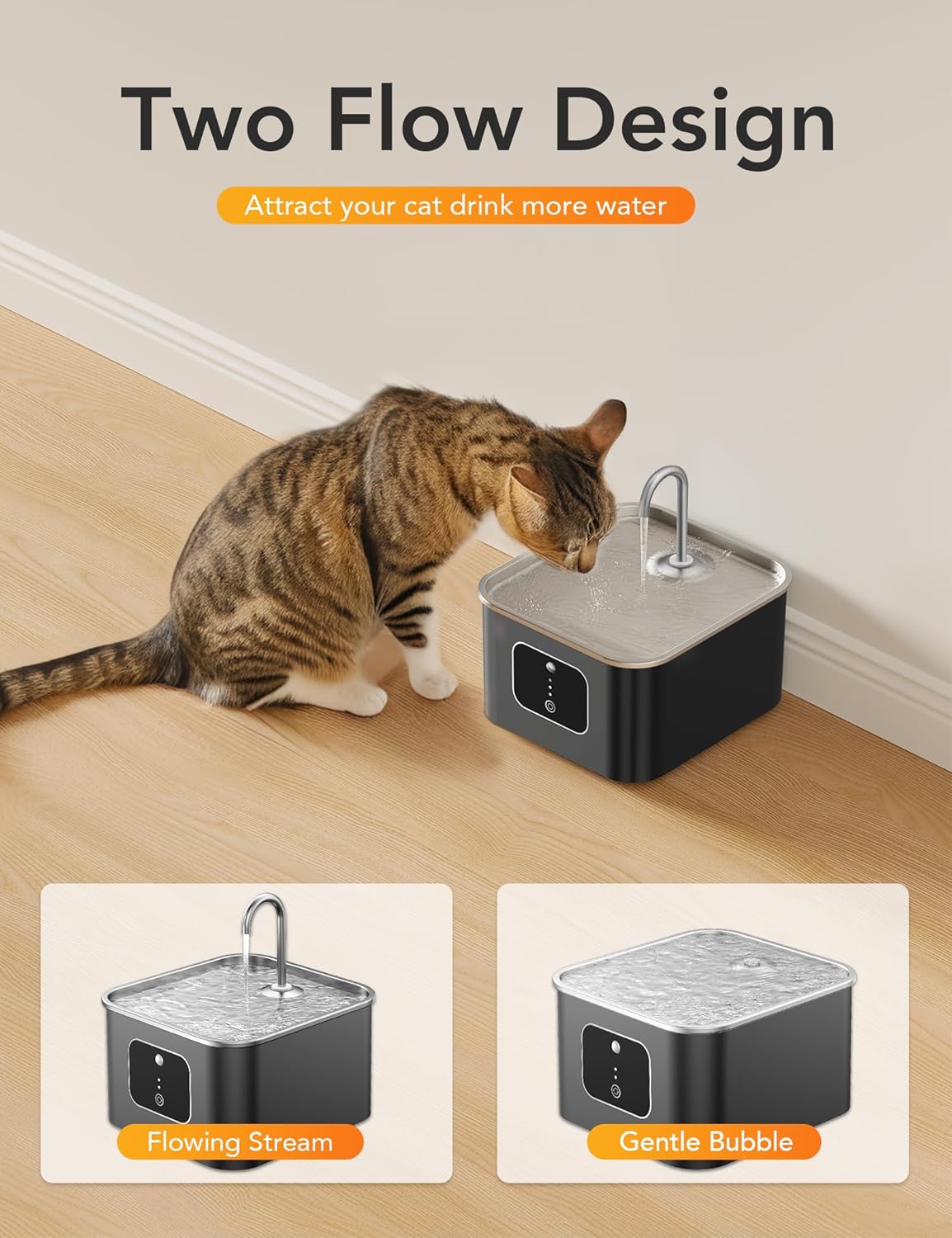 HEYBO Cat Fountains for Drinking Battery Operated 4000mAh Motion Sensor Automatic Cat Water Fountain with Water Level Window and LED Light for Water - HEYBO