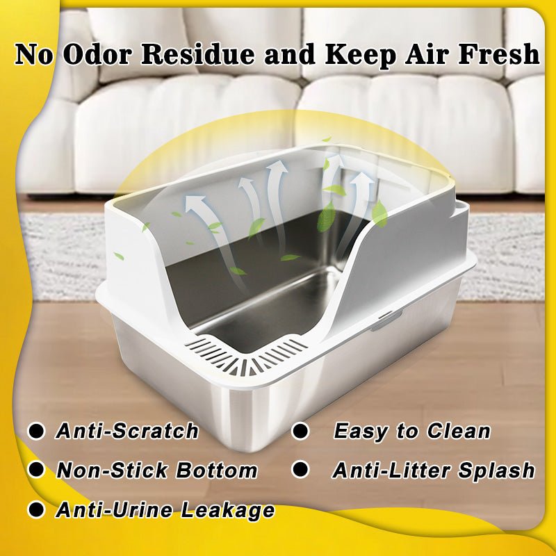 HEYBO Never Absorbs Odors Enclosed Stainless Steel Cat Litter Box - HEYBO