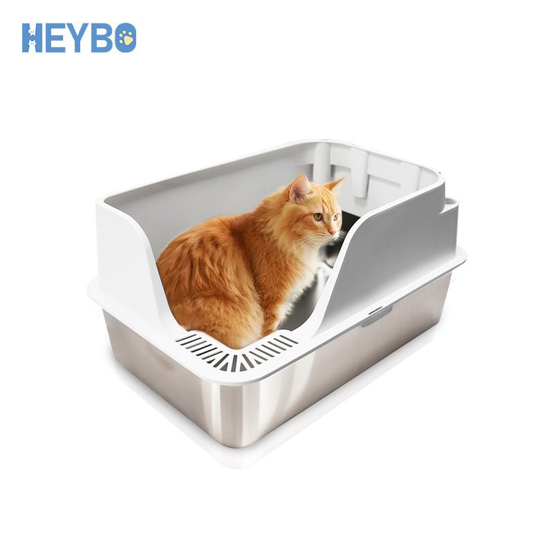 HEYBO Never Absorbs Odors Enclosed Stainless Steel Cat Litter Box - HEYBO