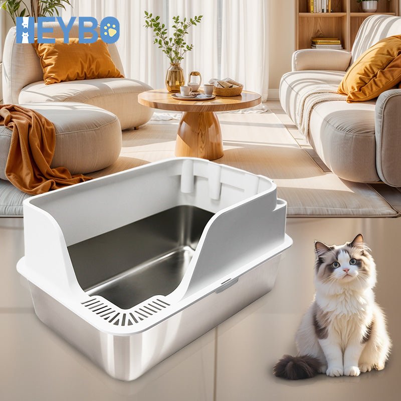 HEYBO Never Absorbs Odors Enclosed Stainless Steel Cat Litter Box - HEYBO