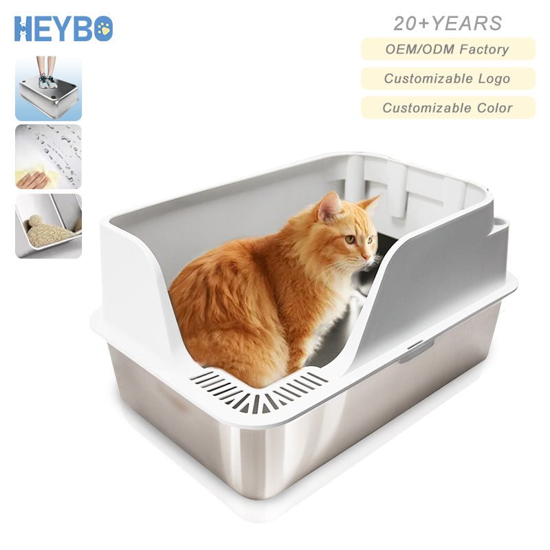 HEYBO Never Absorbs Odors Enclosed Stainless Steel Cat Litter Box - HEYBO