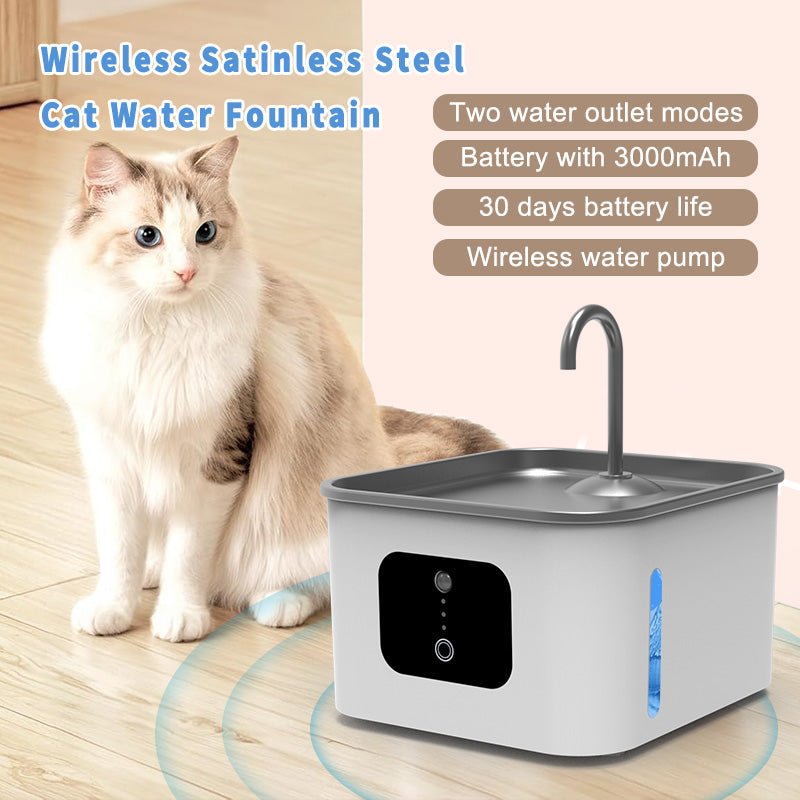 HEYBO Ultra Quiet Cat Water Fountain with Stainless Steel & ABS Material, Multi - Layer Filtration Blue Light Sterilization, Smart Dry - Burn Protection Ideal for Cats & Dogs - HEYBO