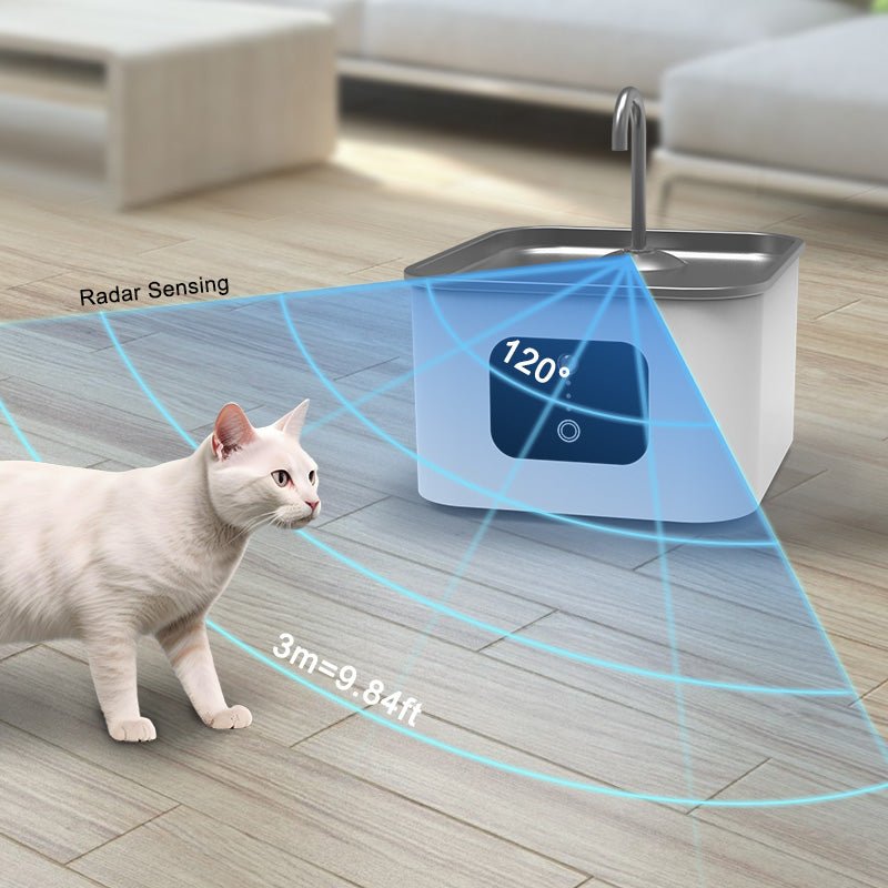 HEYBO Ultra Quiet Cat Water Fountain with Stainless Steel & ABS Material, Multi - Layer Filtration Blue Light Sterilization, Smart Dry - Burn Protection Ideal for Cats & Dogs - HEYBO
