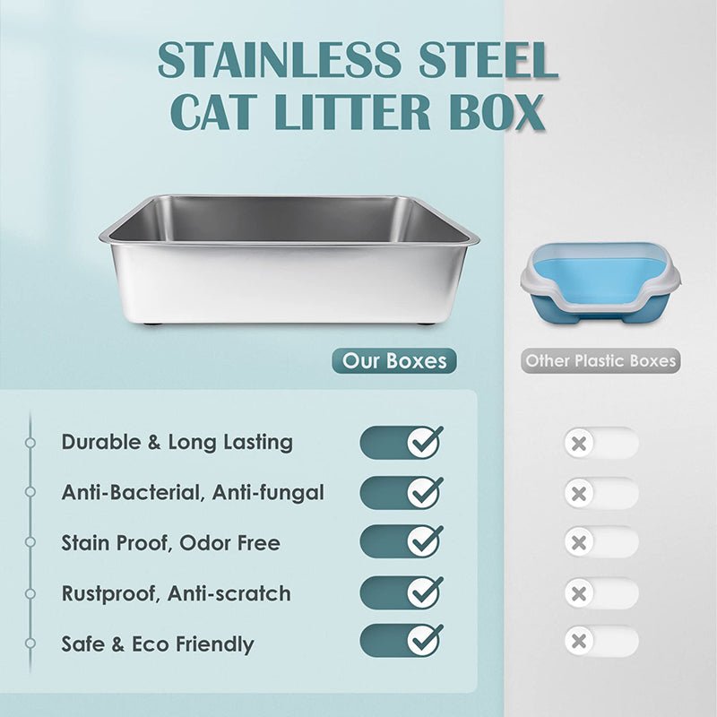 HEYBO Mirror - Finished Stainless Steel Cat Litter Box With Modern Antibacterial Design - HEYBO
