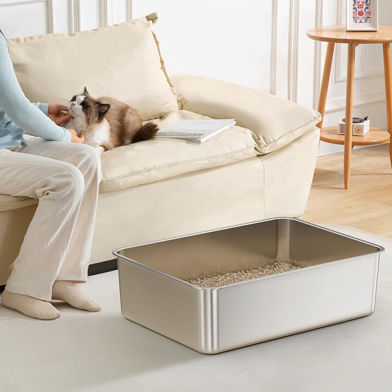 HEYBO Large Metal Cat Litter Box with High Sided for Big and Small Cats - HEYBO