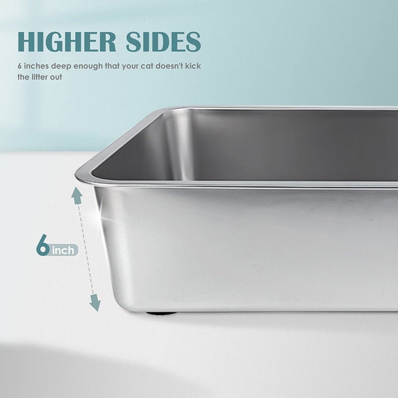 HEYBO Mirror - Finished Stainless Steel Cat Litter Box With Modern Antibacterial Design - HEYBO