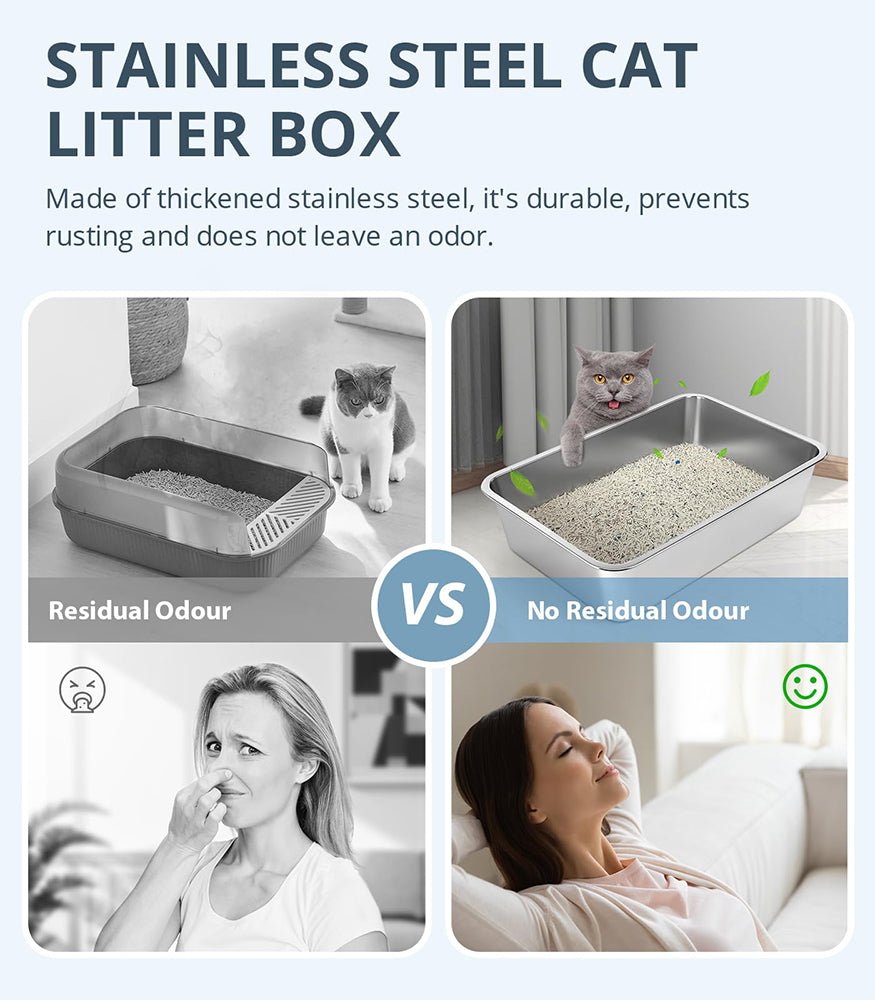 HEYBO Metal Cat Litter Box High Sides Nonstick Odor Control Anti - Corrosion - HEYBO