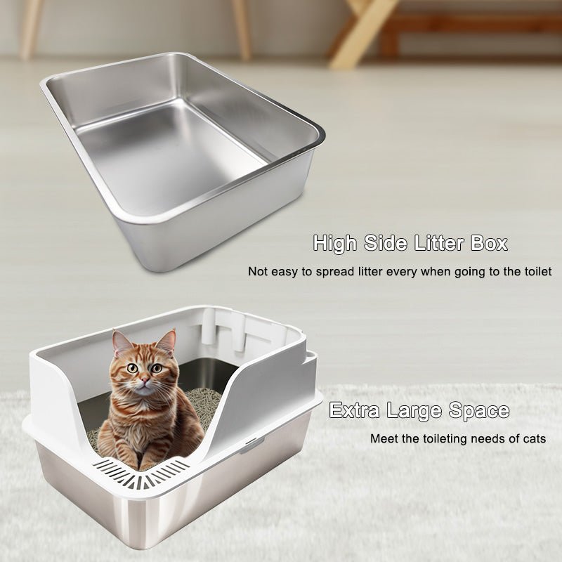 HEYBO Never Absorbs Odors Enclosed Stainless Steel Cat Litter Box - HEYBO