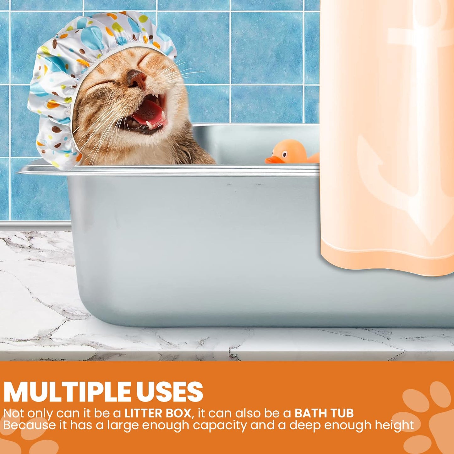 HEYBO Large Stainless Steel Cat Litter Box with High Sides - HEYBO