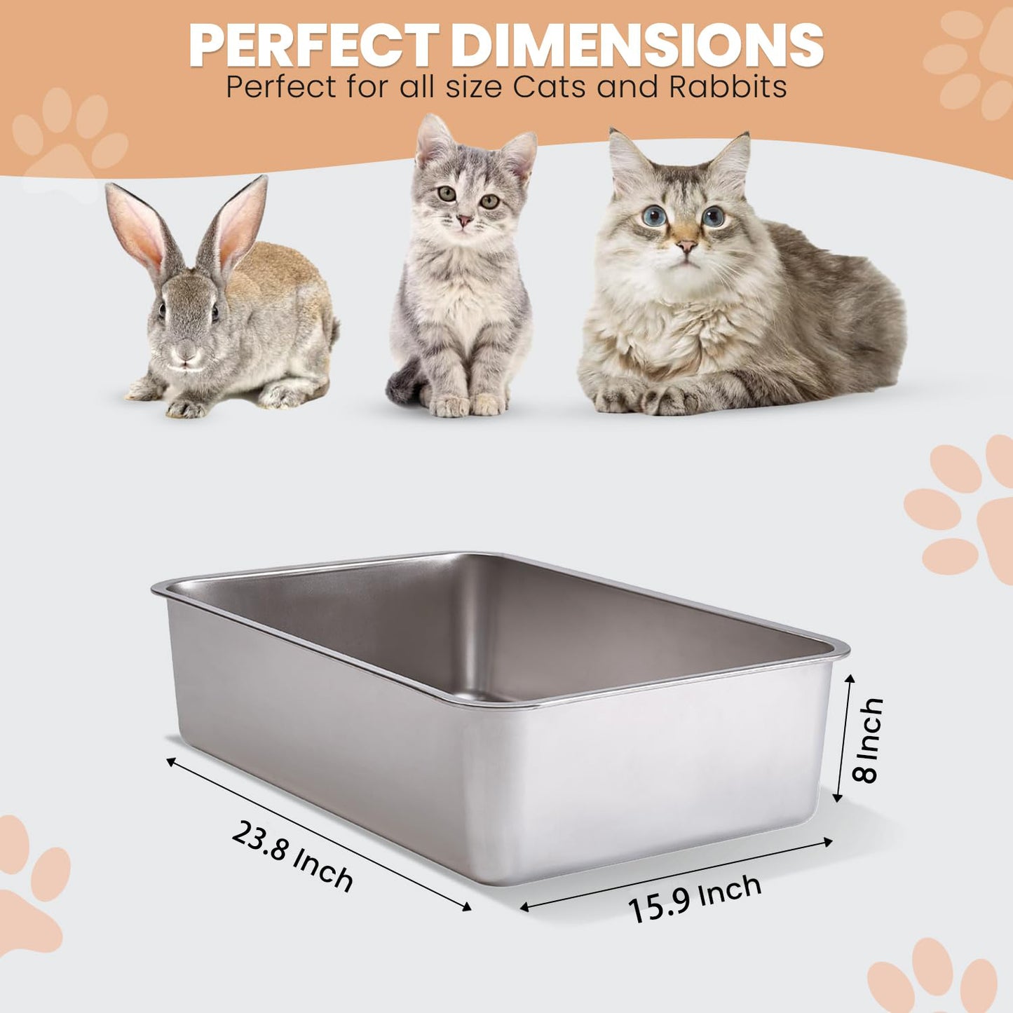 HEYBO Large Stainless Steel Cat Litter Box with High Sides - HEYBO