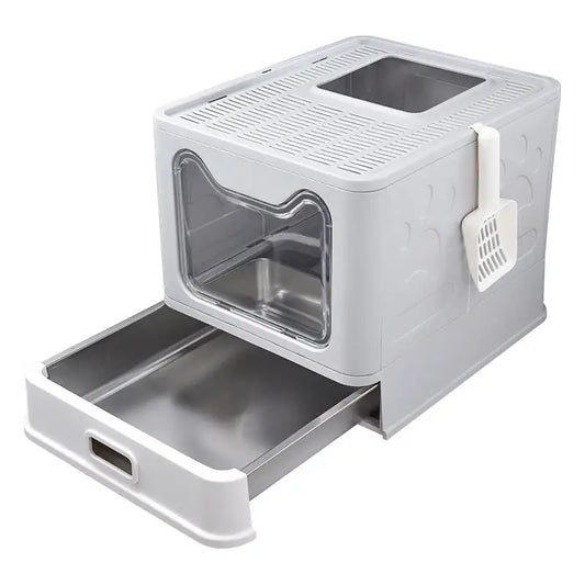 HEYBO Metal Stainless Steel Cat Litter Box - Removable Drawer With Lid - HEYBO