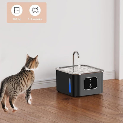 HEYBO Cat Fountains for Drinking Battery Operated 4000mAh Motion Sensor Automatic Cat Water Fountain with Water Level Window and LED Light for Water - HEYBO
