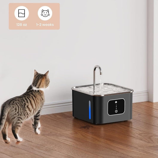 HEYBO Cat Fountains for Drinking Battery Operated 4000mAh Motion Sensor Automatic Cat Water Fountain with Water Level Window and LED Light for Water - HEYBO