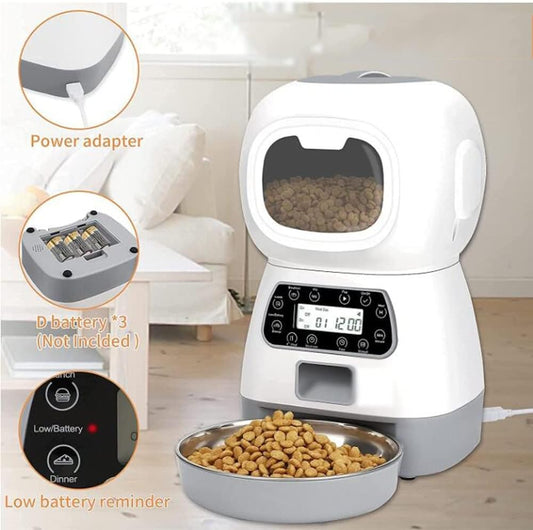 HEYBO 3.5L Automatic Cat Feeder Auto Dog Food Dispenser with Twist Lock Lid Dog Cat Dry Food Dispenser with Voice Recorder - HEYBO