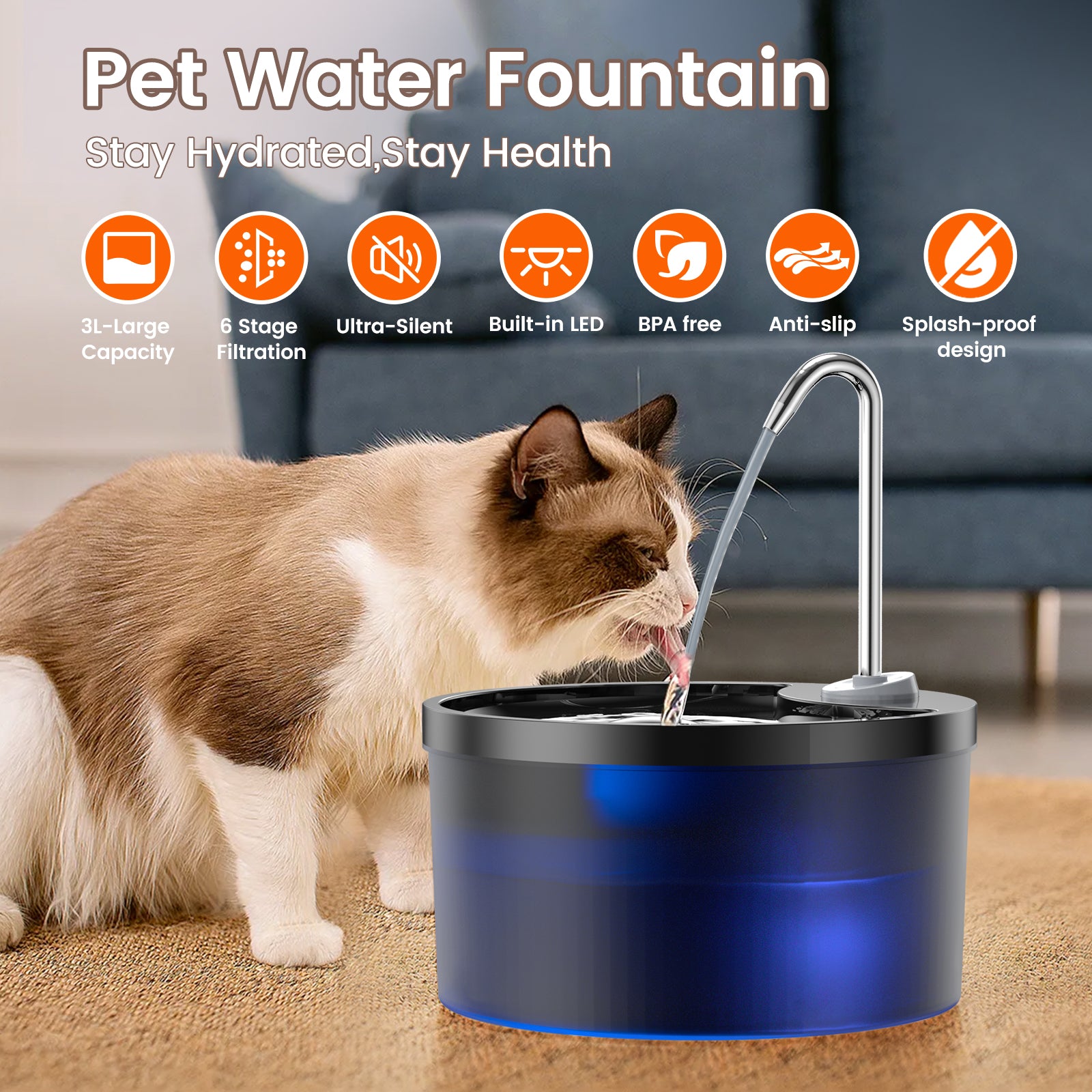 HEYBO Cat Fountain Super Silent Pet Drinking Dispenser Water Fountains for Kitty Indoor Quiet Pump and Faucet Design Suitable for Cats and Dogs - HEYBO