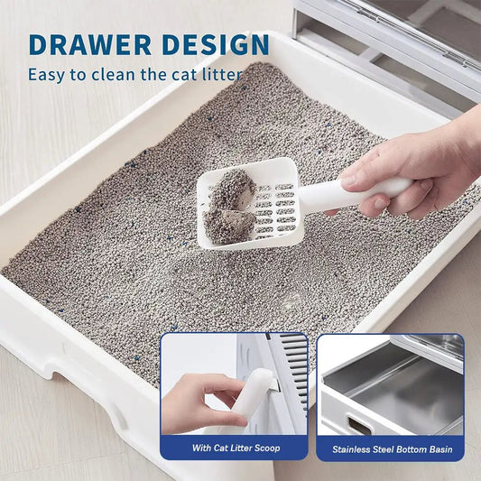 HEYBO Metal Stainless Steel Cat Litter Box - Removable Drawer With Lid - HEYBO