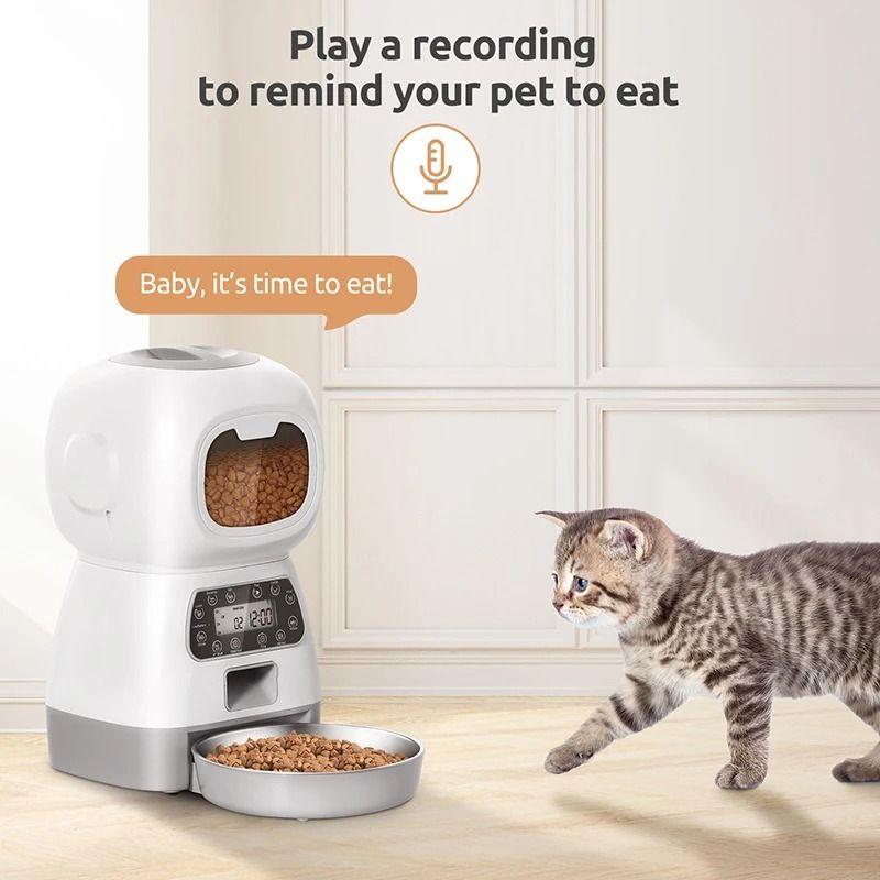 HEYBO 3.5L Automatic Cat Feeder Auto Dog Food Dispenser with Twist Lock Lid Dog Cat Dry Food Dispenser with Voice Recorder - HEYBO