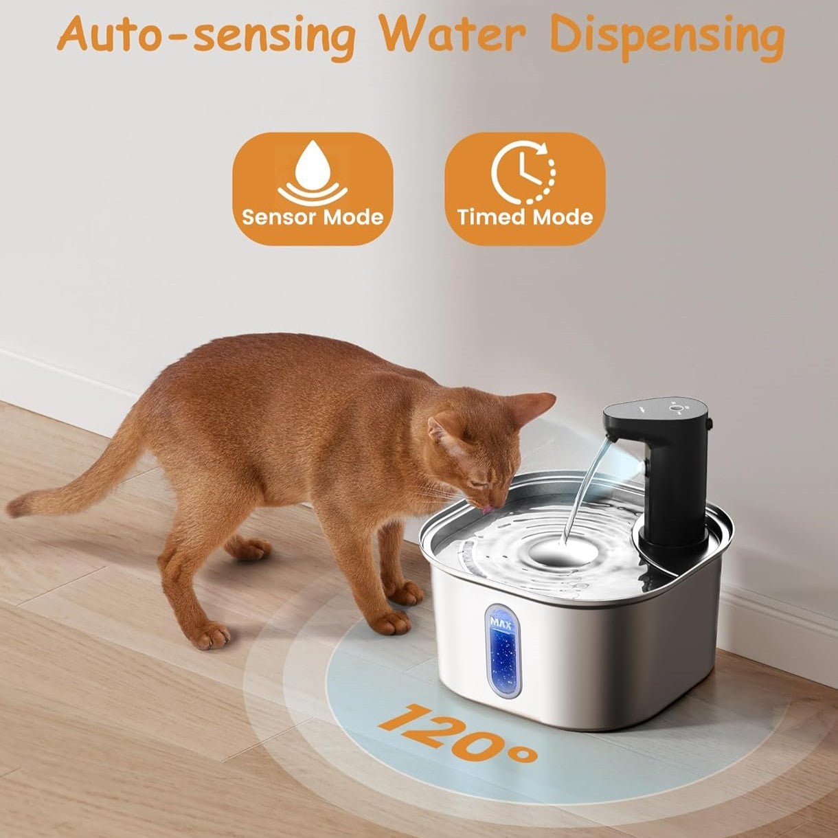 HEYBO Pet Intelligent Induction Water Dispenser Large Capacity Stainless Steel Square Wireless Induction Activated Carbon Filter Cat Water Feeder - HEYBO