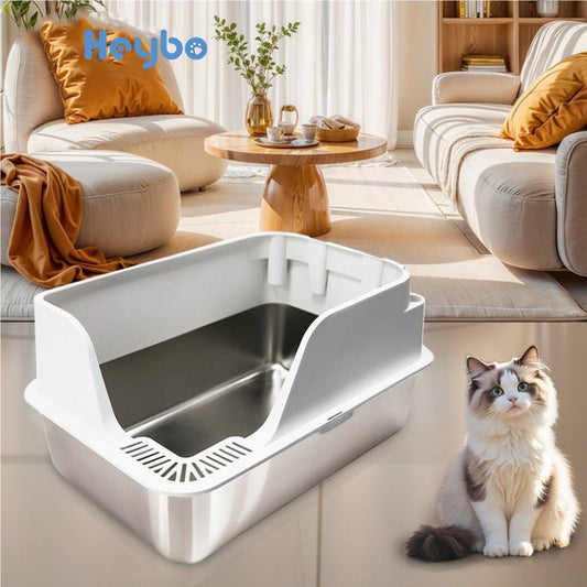 HEYBO Never Absorbs Odors Enclosed Stainless Steel Cat Litter Box - HEYBO