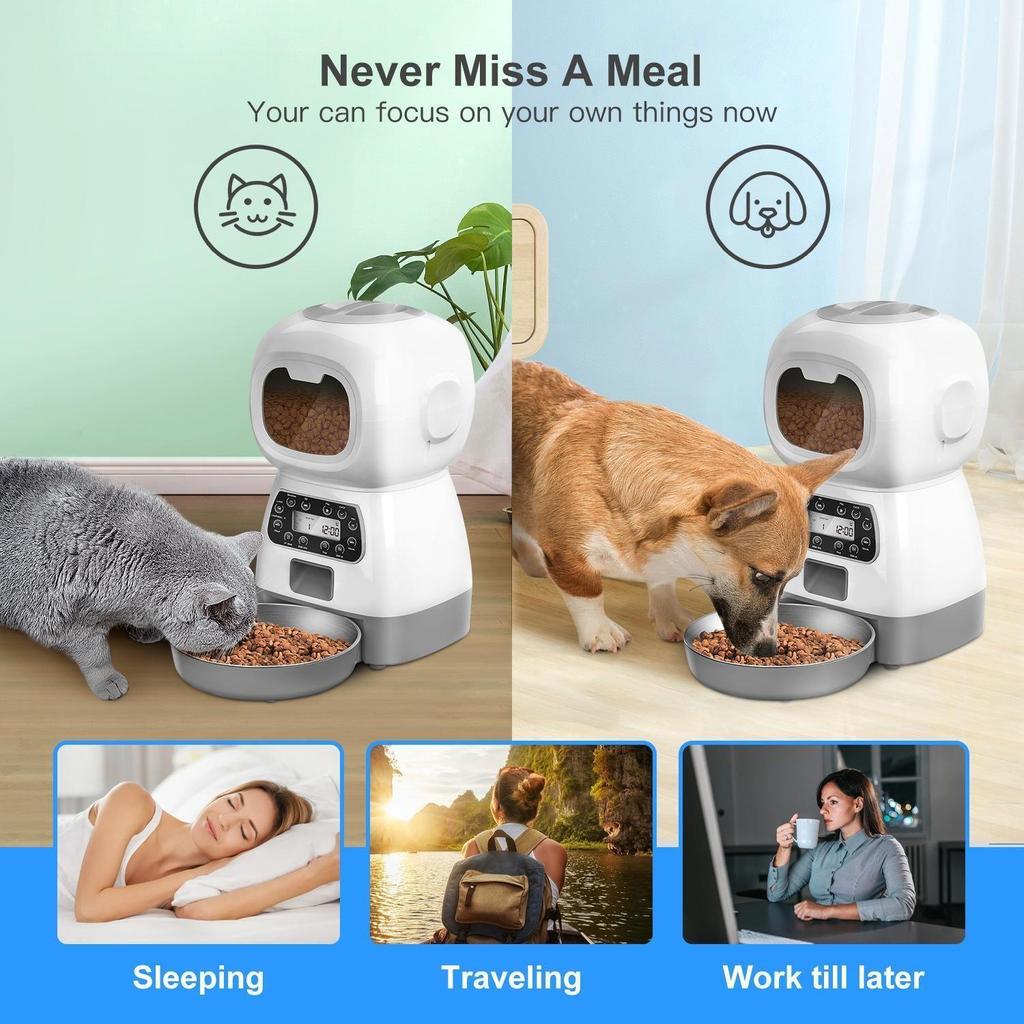 HEYBO 3.5L Automatic Cat Feeder Auto Dog Food Dispenser with Twist Lock Lid Dog Cat Dry Food Dispenser with Voice Recorder - HEYBO