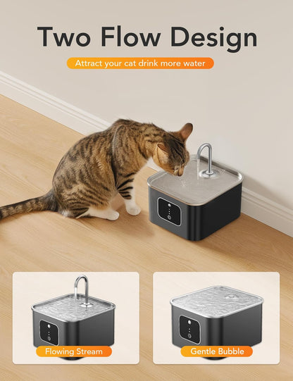 HEYBO Cat Fountains for Drinking Battery Operated 4000mAh Motion Sensor Automatic Cat Water Fountain with Water Level Window and LED Light for Water - HEYBO