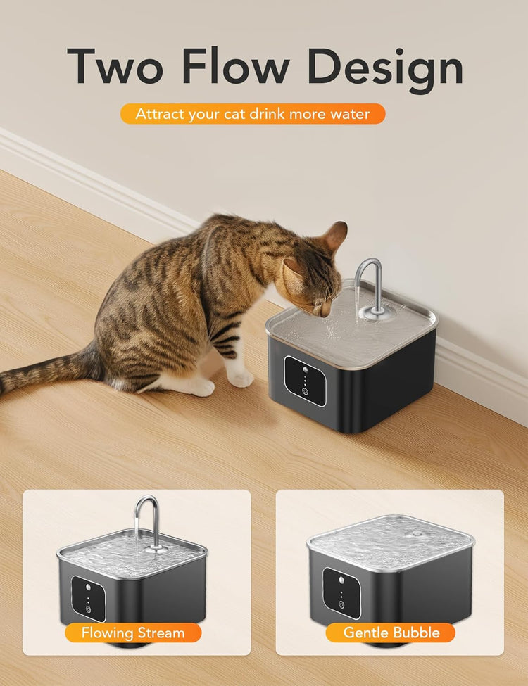 HEYBO Cat Fountains for Drinking Battery Operated 4000mAh Motion Sensor Automatic Cat Water Fountain with Water Level Window and LED Light for Water - HEYBO