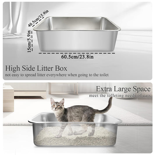 HEYBO Stainless Steel Cat Litter Box Cat Litter Pan - HEYBO