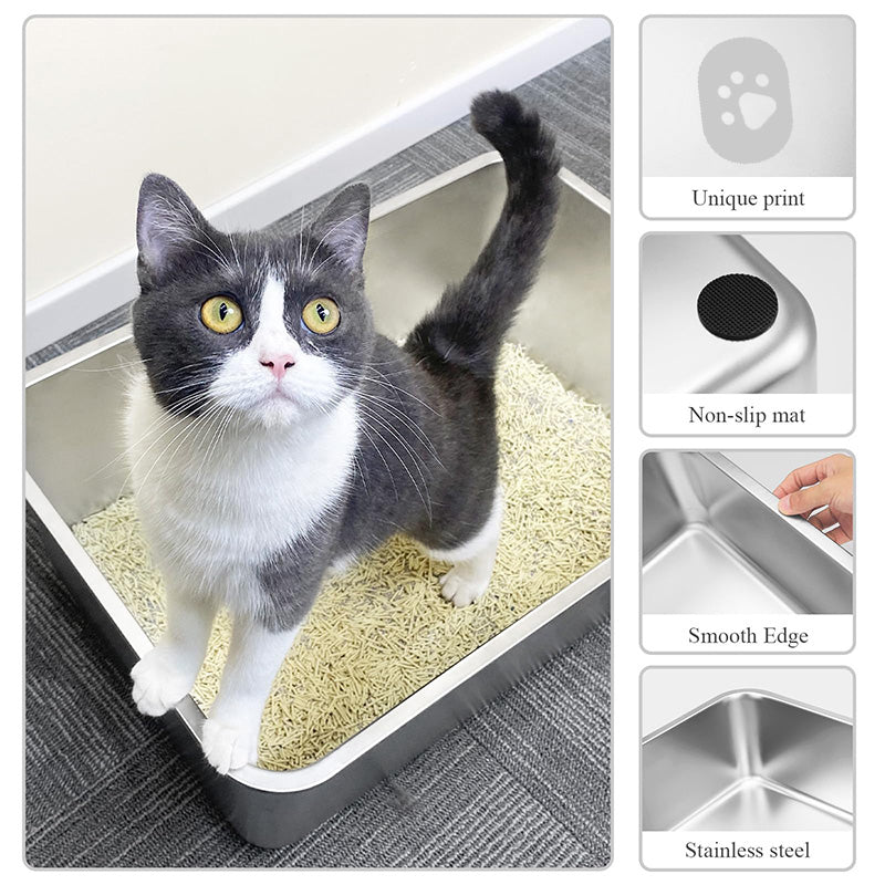 HEYBO Stainless steel No Smell High Sided Flip - top cat - litter box - HEYBO