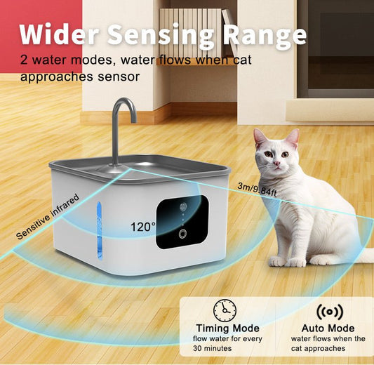 HEYBO Ultra Quiet Cat Water Fountain with Stainless Steel & ABS Material, Multi - Layer Filtration Blue Light Sterilization, Smart Dry - Burn Protection Ideal for Cats & Dogs - HEYBO