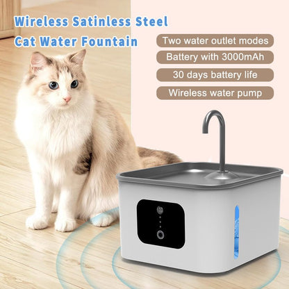 HEYBO Ultra Quiet Cat Water Fountain with Stainless Steel & ABS Material, Multi - Layer Filtration Blue Light Sterilization, Smart Dry - Burn Protection Ideal for Cats & Dogs - HEYBO