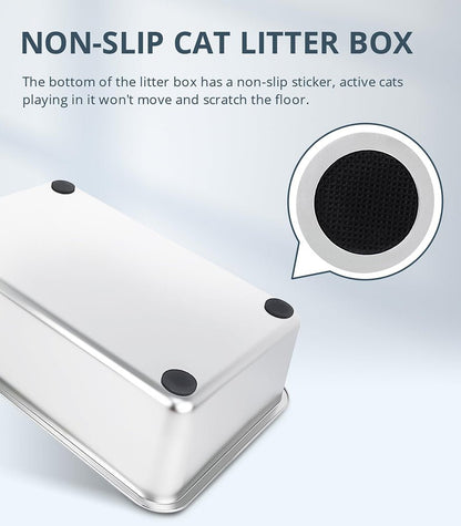HEYBO Metal Cat Litter Box High Sides Nonstick Odor Control Anti - Corrosion - HEYBO