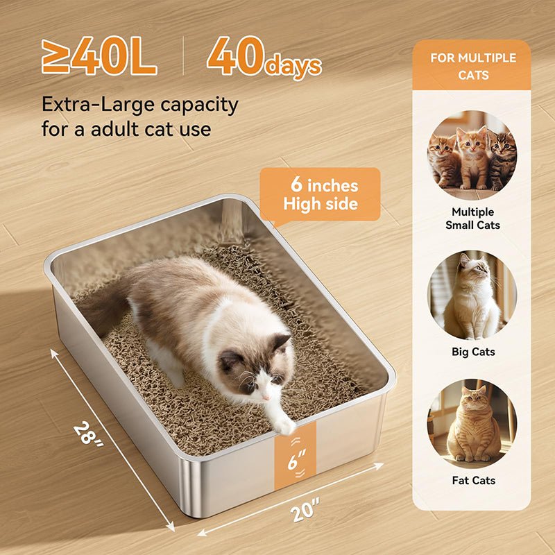 HEYBO Large Metal Cat Litter Box with High Sided for Big and Small Cats - HEYBO