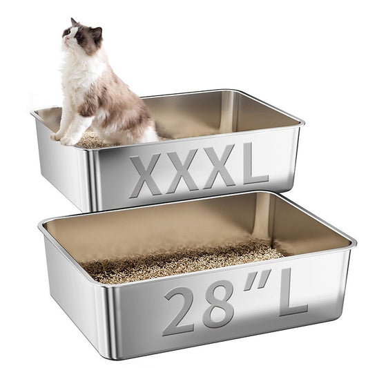 HEYBO Large Metal Cat Litter Box with High Sided for Big and Small Cats - HEYBO