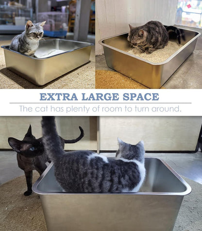 HEYBO Metal Cat Litter Box High Sides Nonstick Odor Control Anti - Corrosion - HEYBO