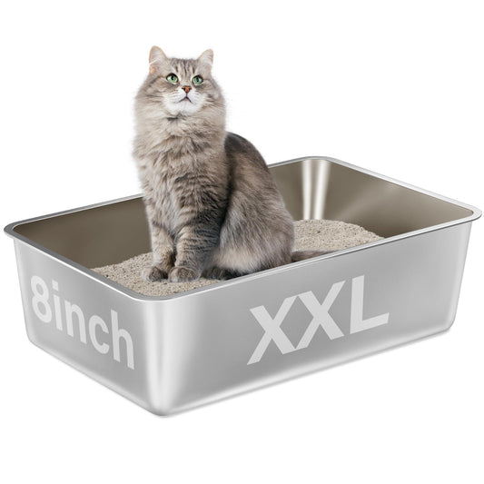 HEYBO Large Stainless Steel Cat Litter Box with High Sides - HEYBO